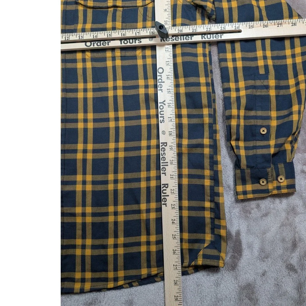 Orvis Button Down Shirt Mens Medium Navy Yellow Plaid Active Fit Wool Blend